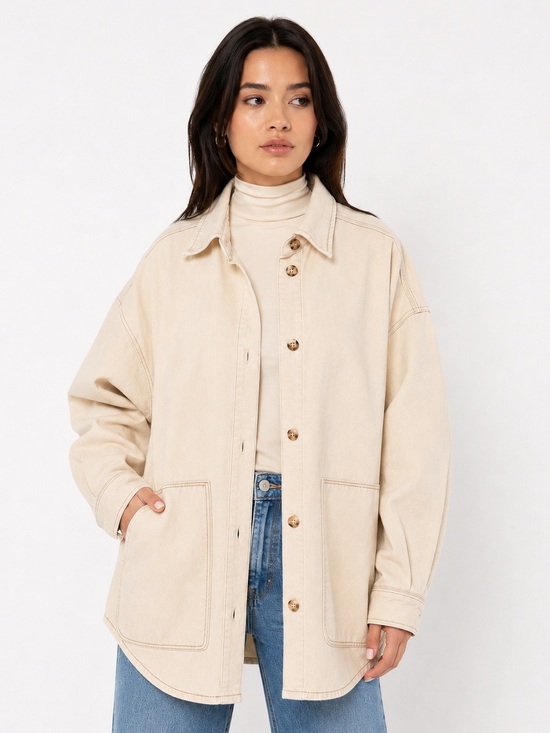 OAK + FORT Jackets & Blazers - Oak + Fort Oversized Denim Shacket Jacket Cream Beige Utility XS